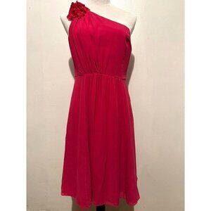 Ann Taylor Fuchsia One Shoulder 100% Silk Midi Dress Size 6